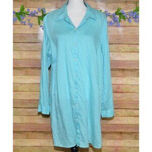 J. Jill Love Linen Blue Long Sleeve Button Front Shirt Lagenlook Tunic Size XL